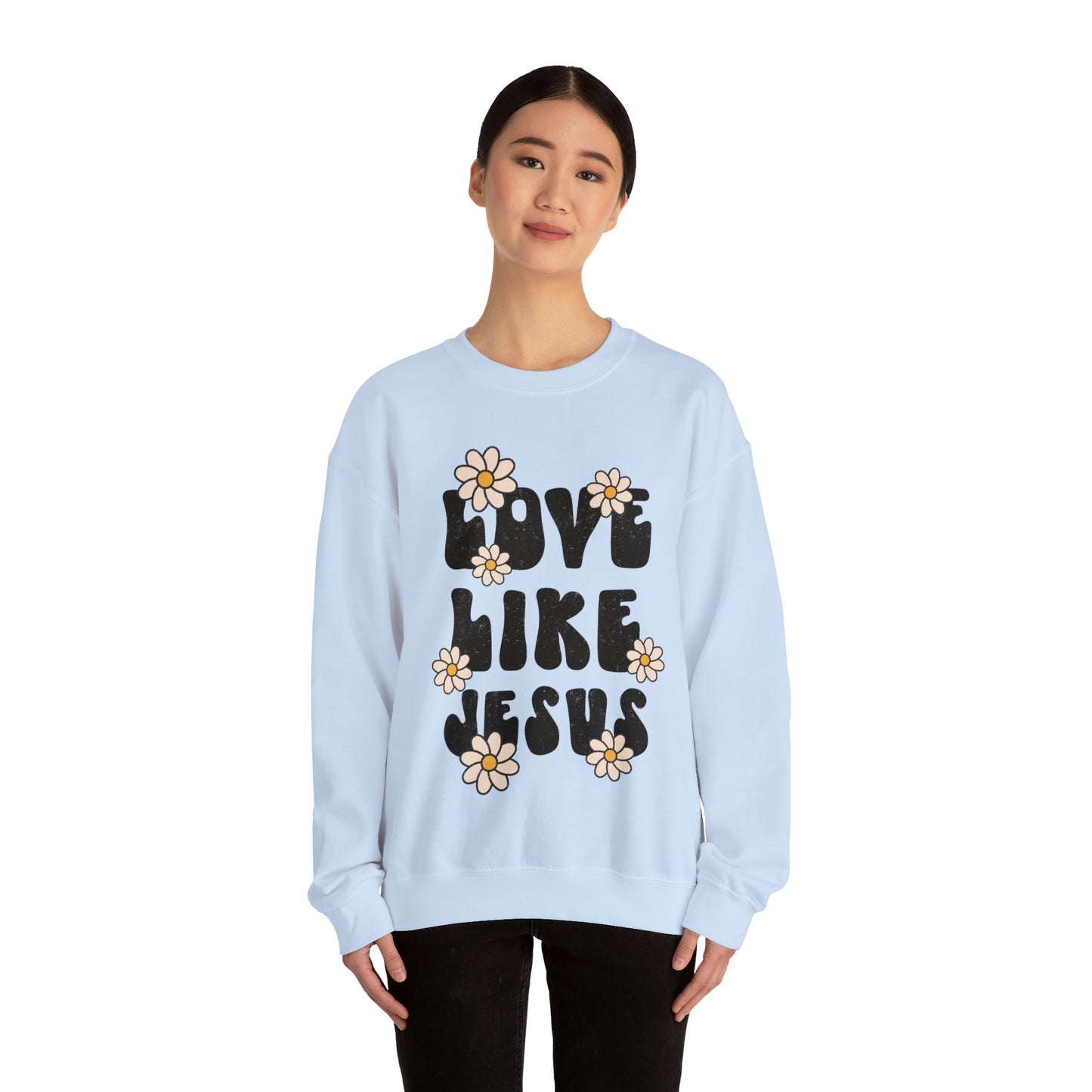 Distressed Daisy Love Like Jesus - Heavy Blend™ Crewneck Sweatshirt