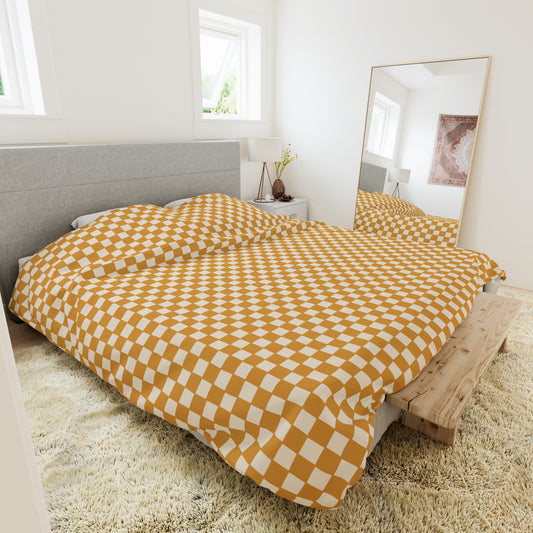 Boho Gold and Cream Checkerboard Duvet Cover