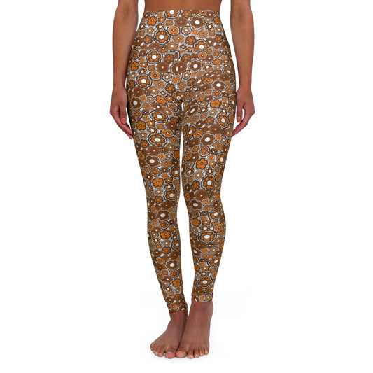 Flower Power Retro High Waisted White Yoga Leggings