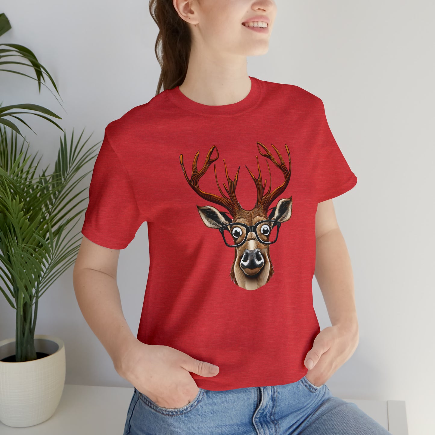 Deer/ Reindeer with Glasses Country and Christmas Unisex Jersey Short Sleeve Tee