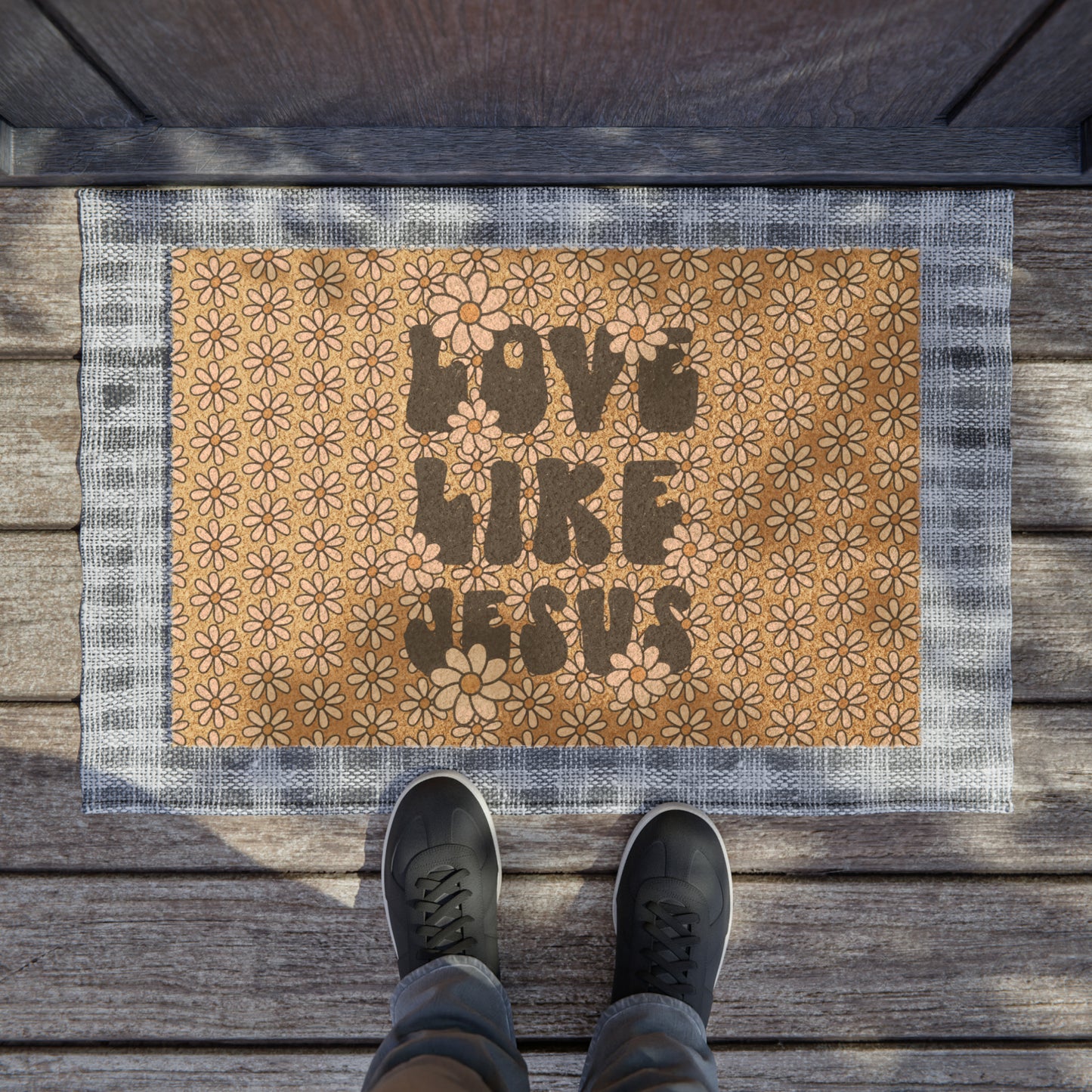 Love Like Jesus Pink Daisy Christian Coir Mat