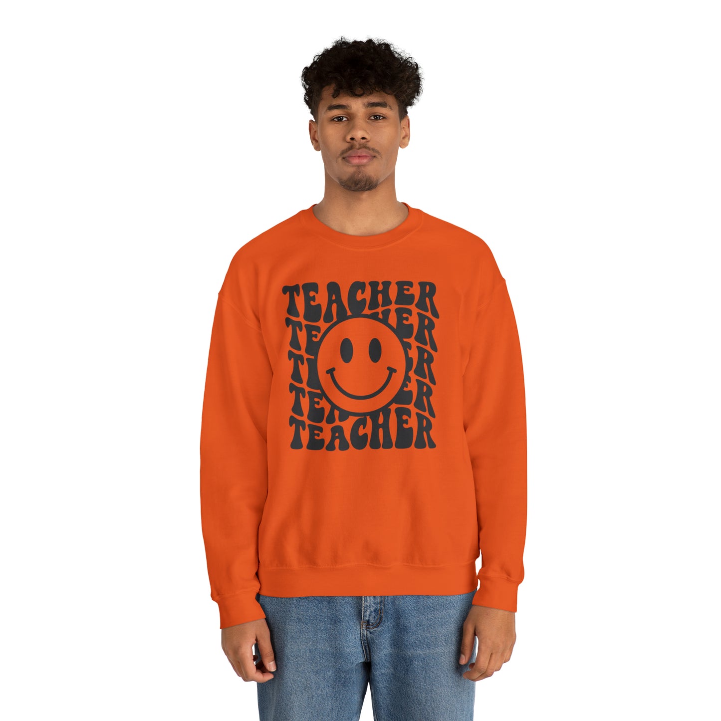 Retro Teacher with Smiley Face Black Logo Unisex Heavy Blend™ Crewneck Sweatshirt