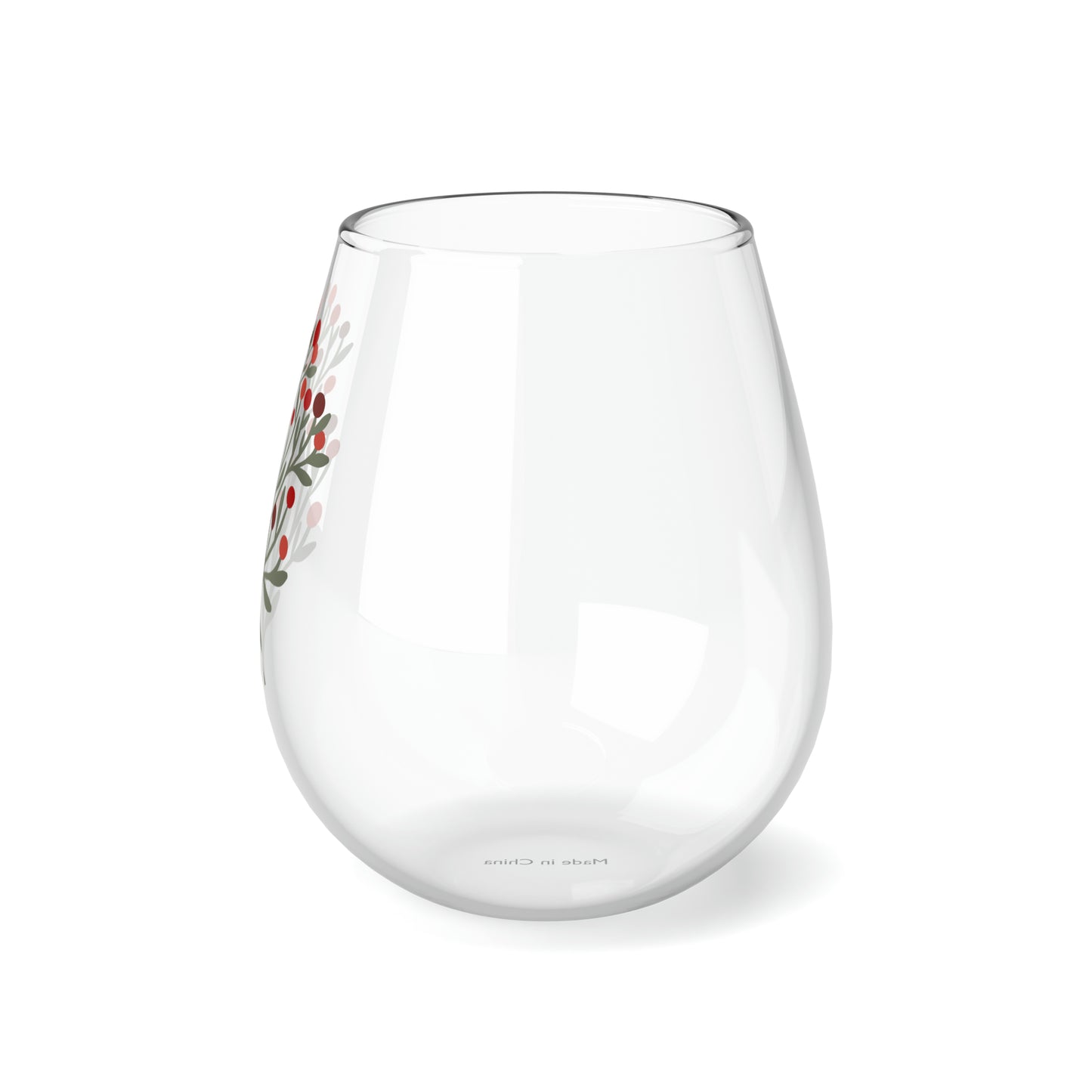 Christmas Berries Stemless Wine/ Glass, 11.75oz