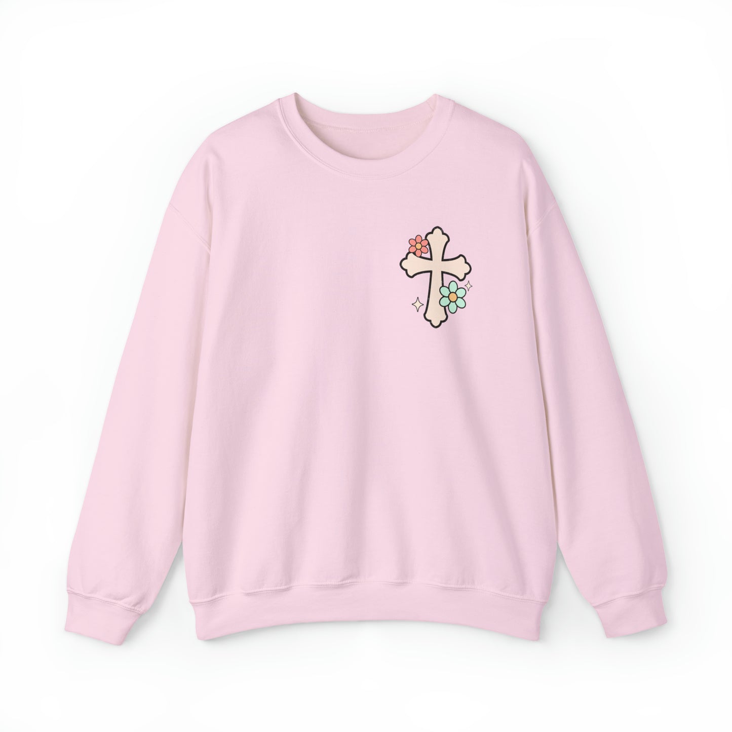 Vintage Grow in Grace with Cross Boho Color Print -  Front and Back Design Heavy Blend™ Crewneck Sweatshirt