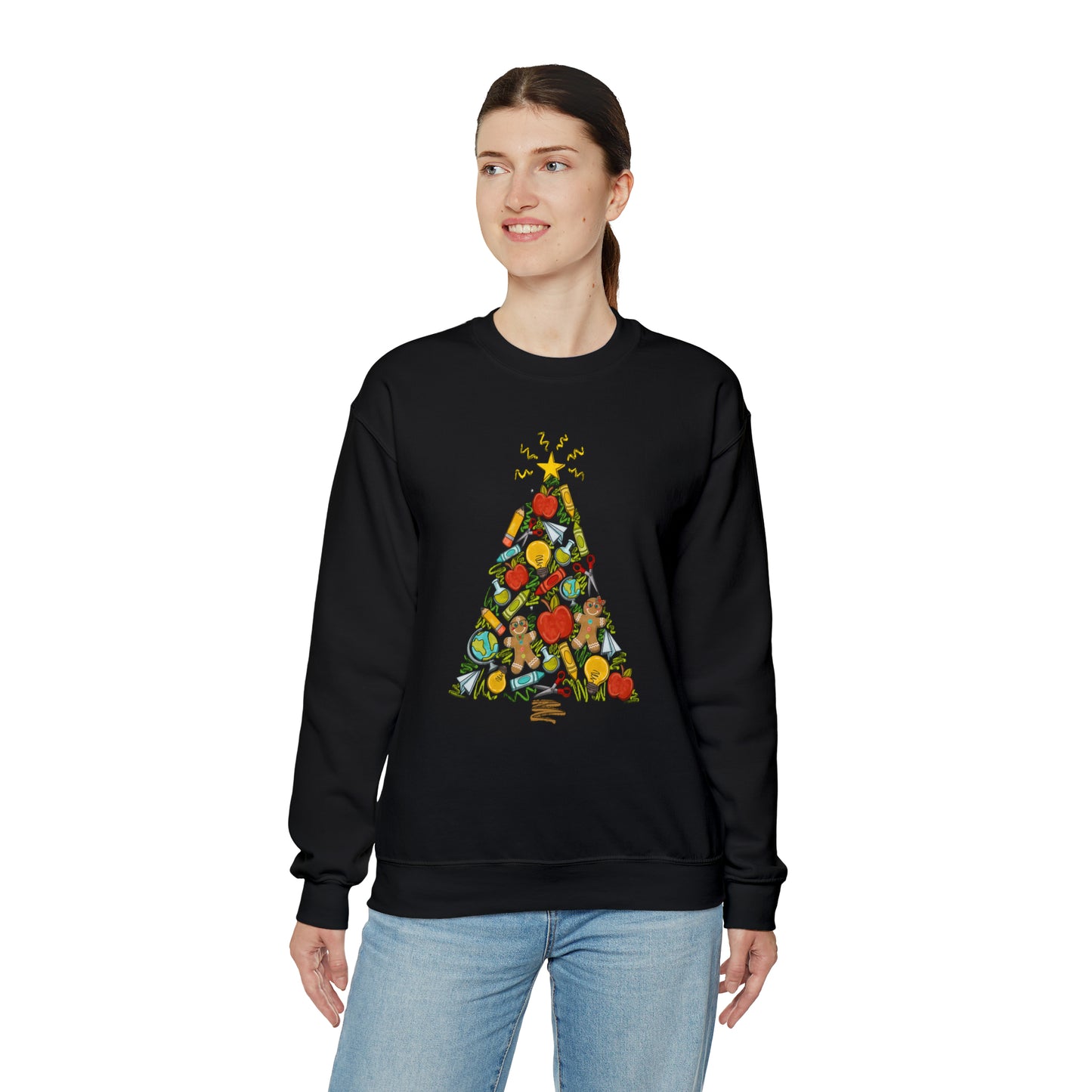 Teacher Supplies Christmas Tree Heavyweight Crewneck Sweatshirt