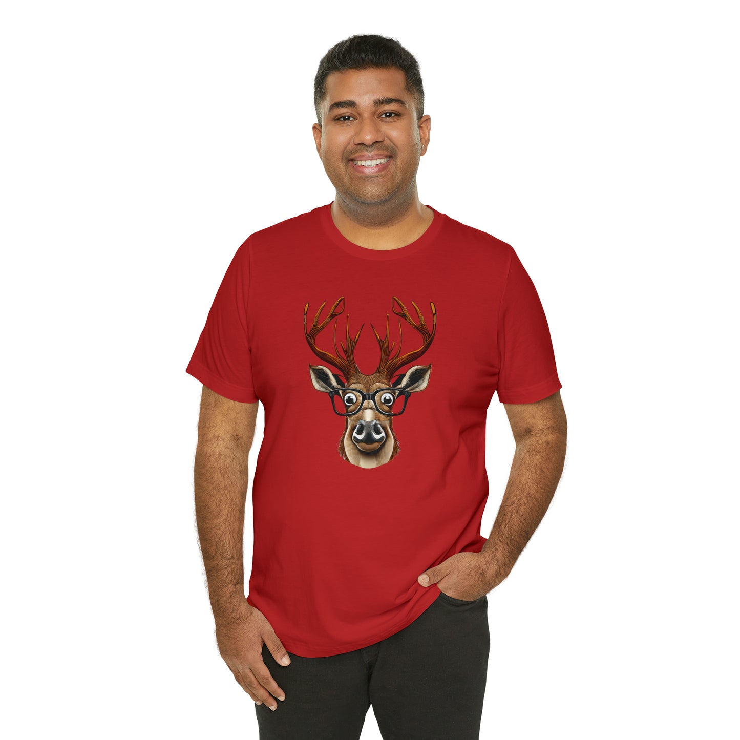 Deer/ Reindeer with Glasses Country and Christmas Unisex Jersey Short Sleeve Tee