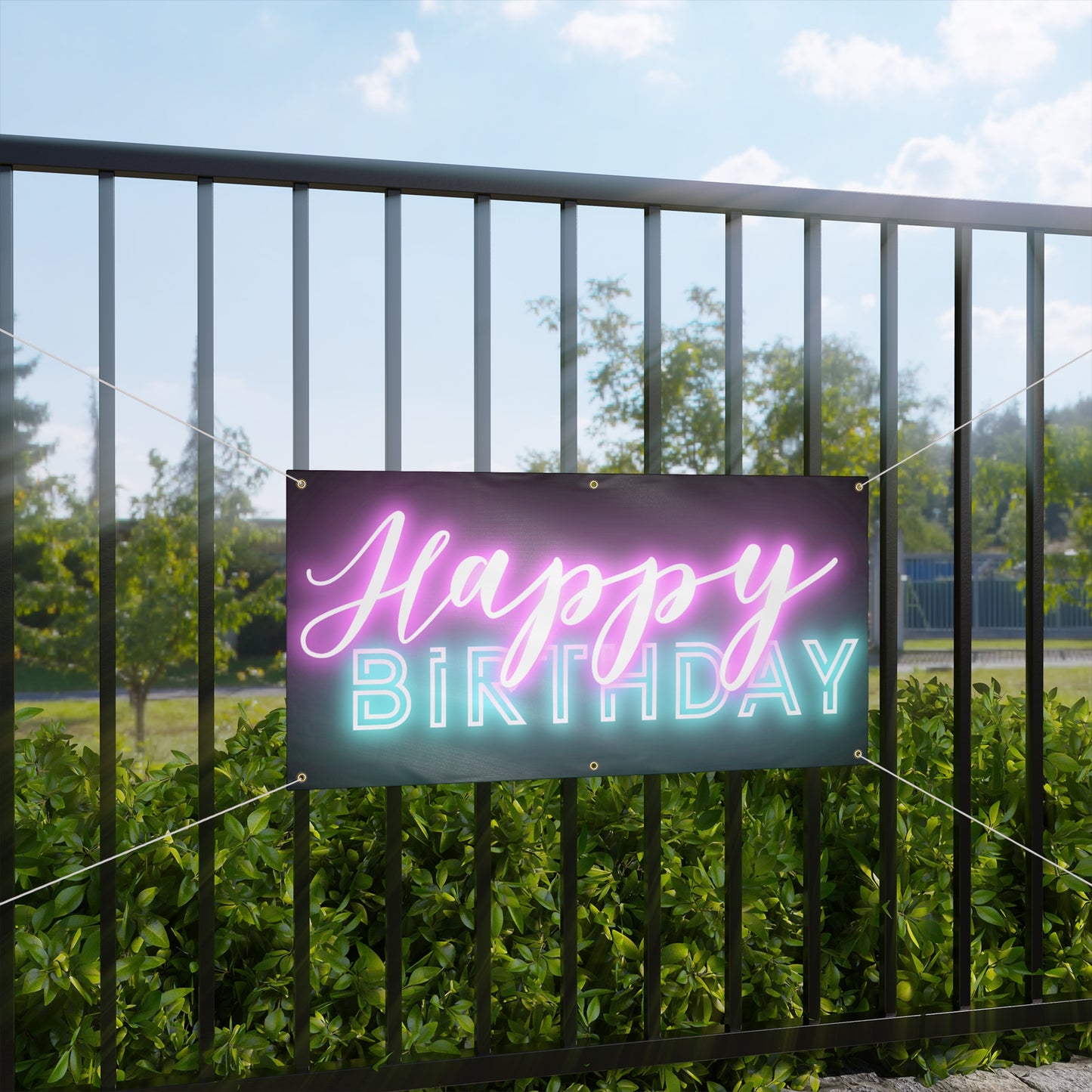 Happy Birthday Neon Font Black Matte Banner