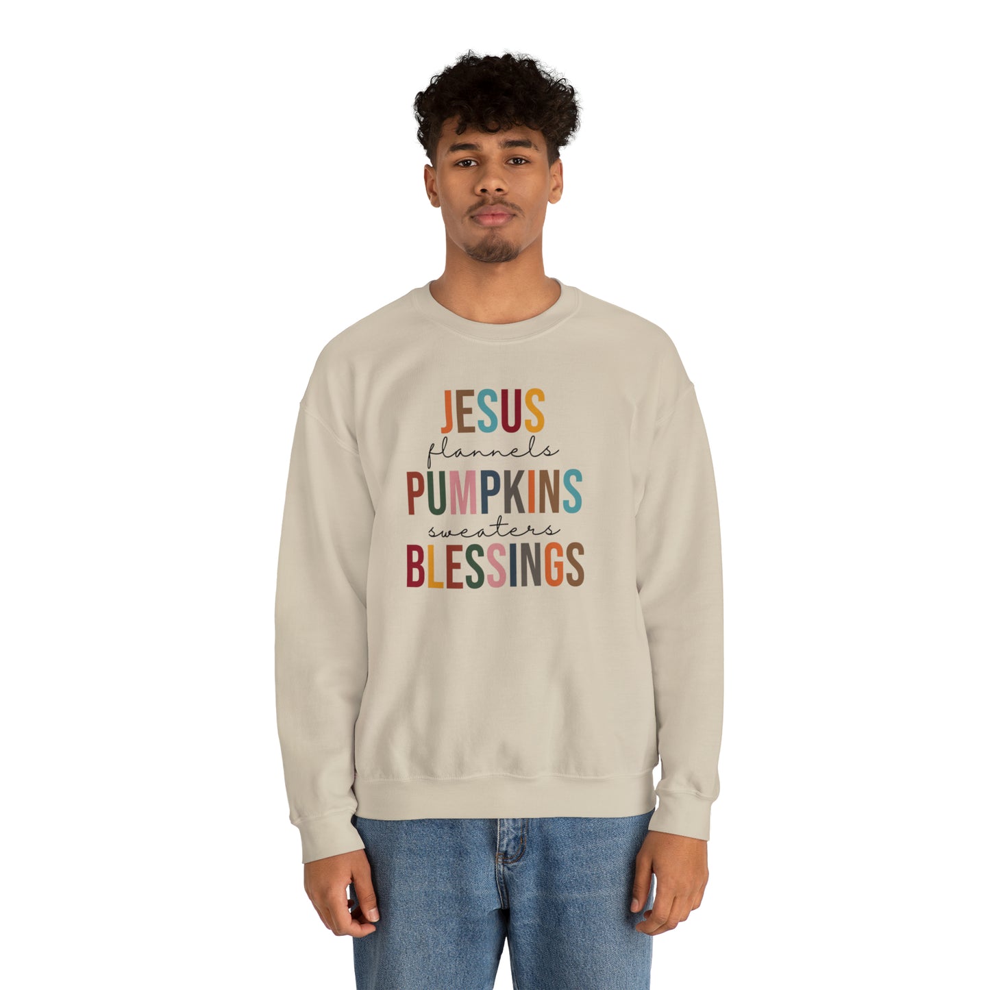 Jesus Flannels Pumpkins Sweaters Blessings Fall Halloween Retro Warm Colored  Unisex Heavy Blend™ Crewneck Sweatshirt