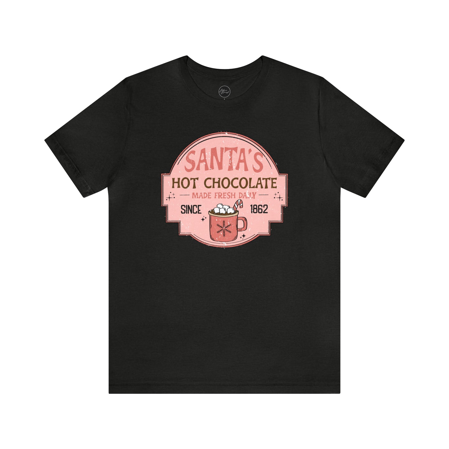 Santa's Hot Chocolate Pink Christmas/ Holiday Bella Jersey Short Sleeve Tee (Unisex)