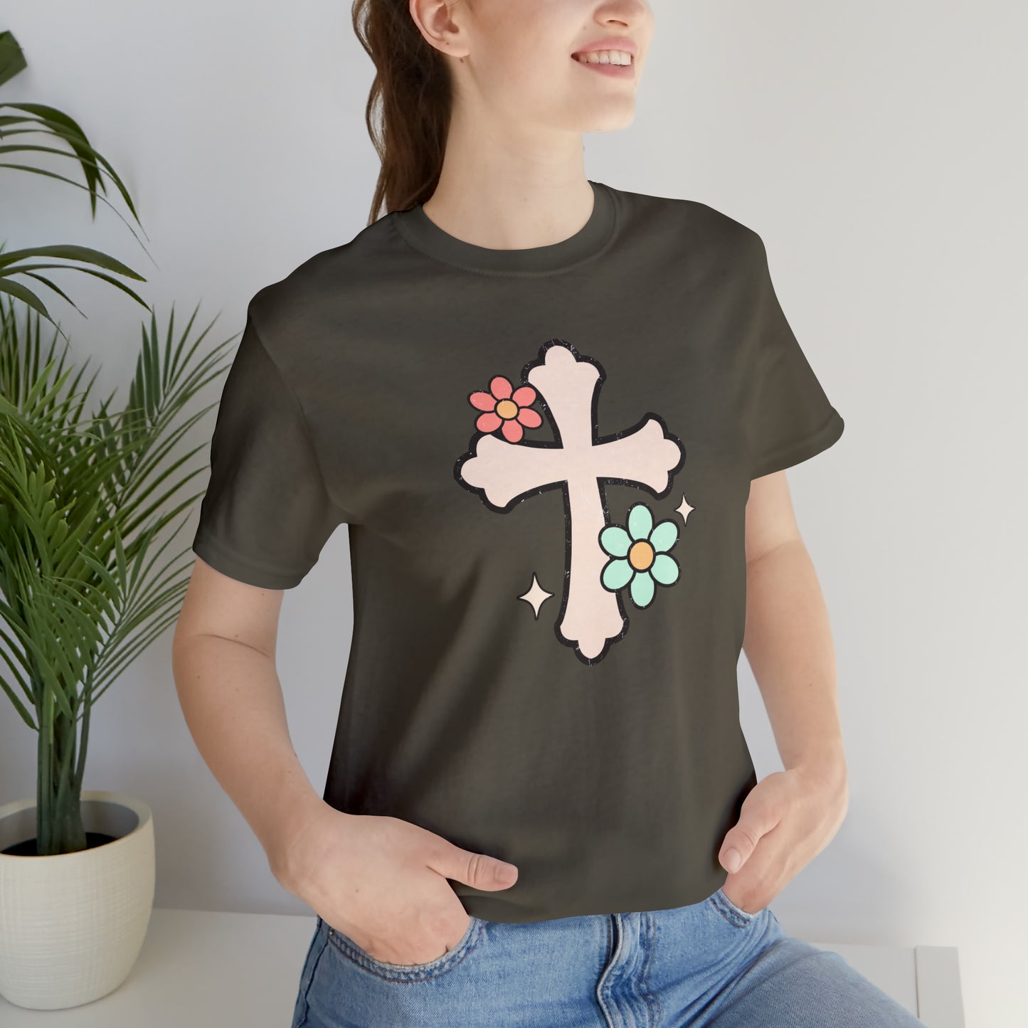 Vintage Floral Boho Cross T-Shirt