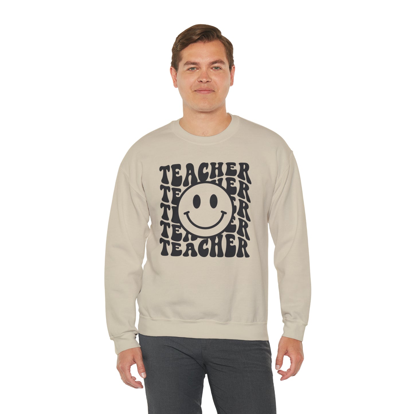 Retro Teacher with Smiley Face Black Logo Unisex Heavy Blend™ Crewneck Sweatshirt