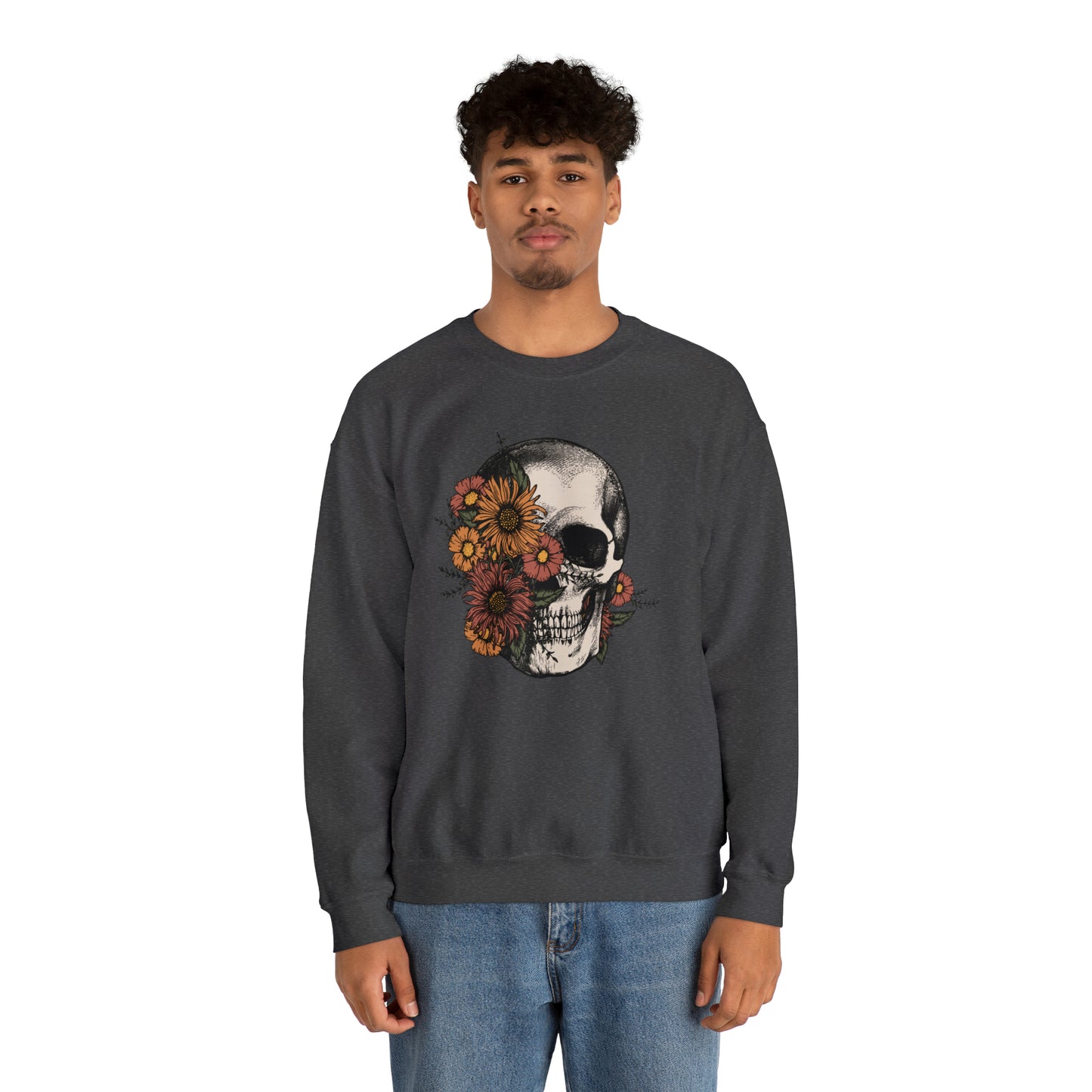 Boho Skeleton Fall Halloween Retro Warm Colored  Unisex Heavy Blend™ Crewneck Sweatshirt