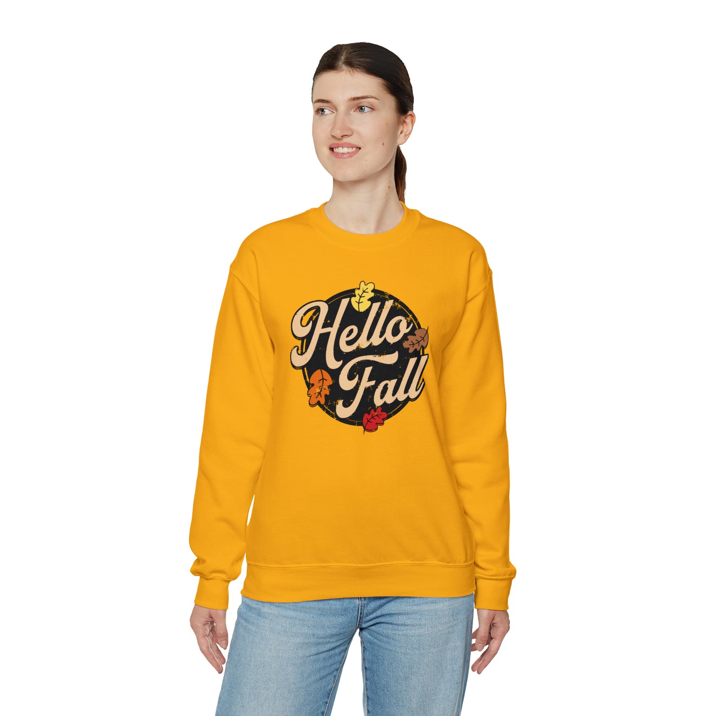 Hello Fall Halloween Retro Warm Colored  Unisex Heavy Blend™ Crewneck Sweatshirt