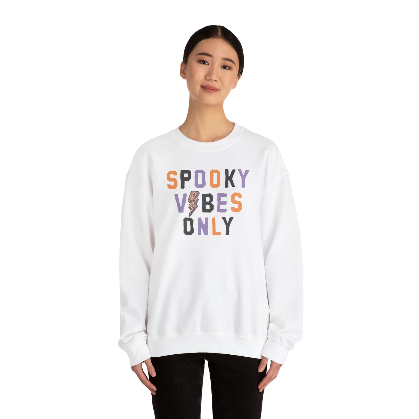 Spooky Vibes Fall Halloween Retro Warm Colored  Unisex Heavy Blend™ Crewneck Sweatshirt