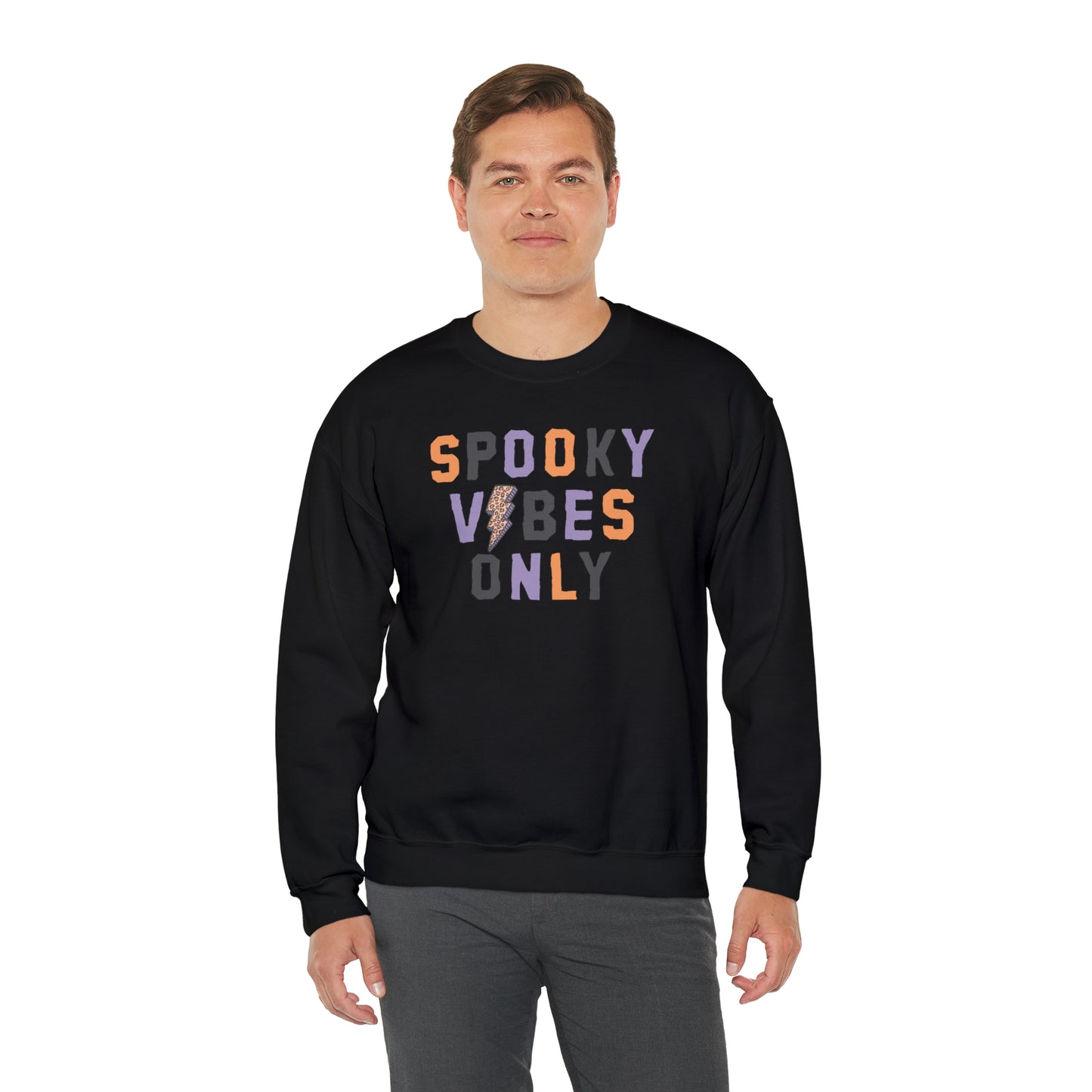 Spooky Vibes Fall Halloween Retro Warm Colored  Unisex Heavy Blend™ Crewneck Sweatshirt