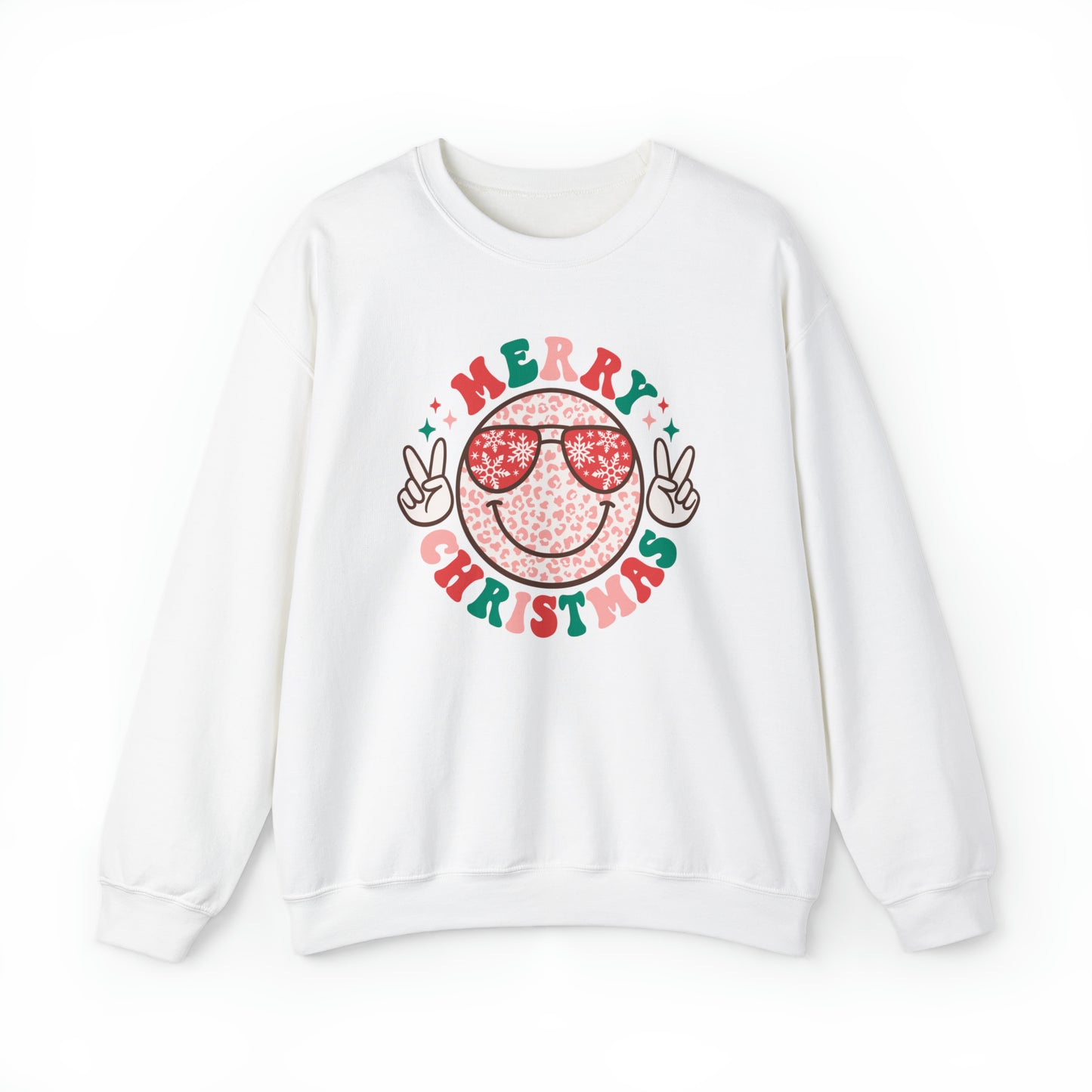 Merry Christmas Peace Smiley Face Unisex Heavy Blend™ Crewneck Sweatshirt