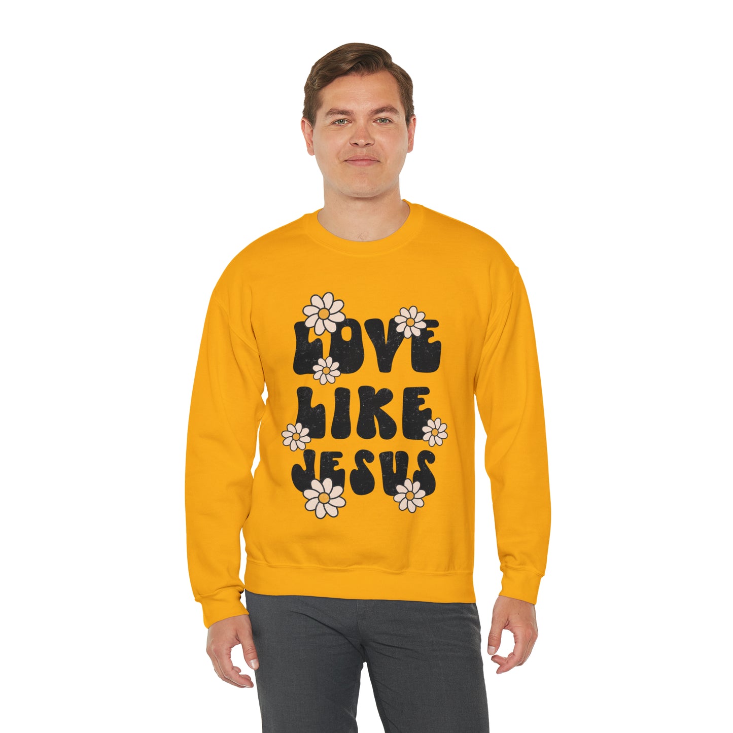 Distressed Daisy Love Like Jesus - Heavy Blend™ Crewneck Sweatshirt