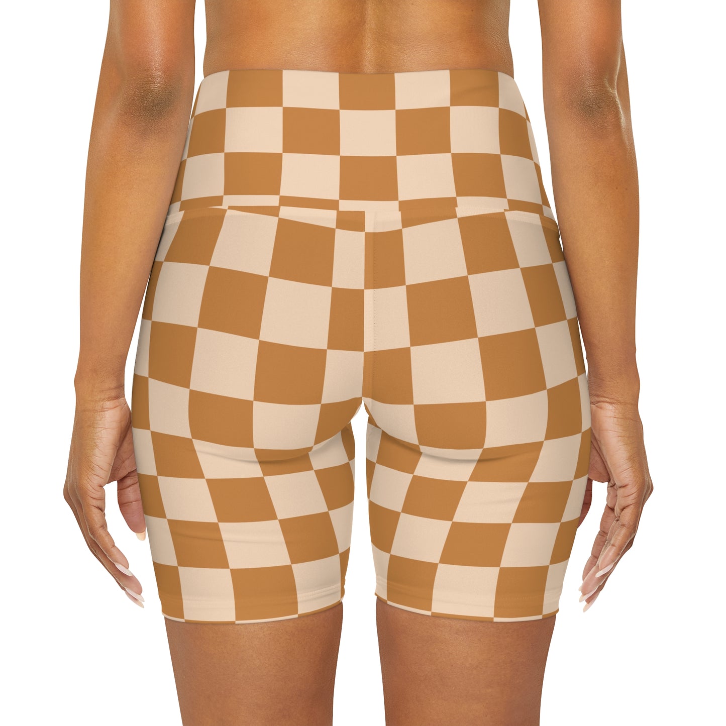 Retro Checkerboard Patterned Yoga Shorts