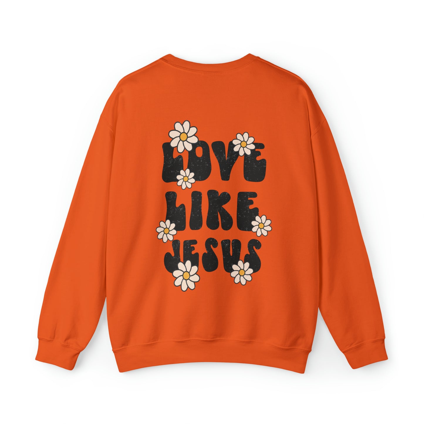 Distressed Daisy Love Like Jesus -  Front and Back Design Heavy Blend™ Crewneck Sweatshirt