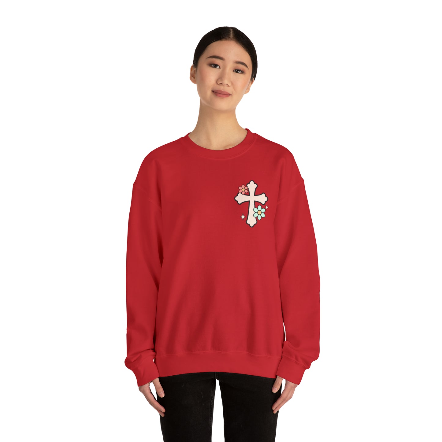 Vintage Grow in Grace with Cross Boho Color Print -  Front and Back Design Heavy Blend™ Crewneck Sweatshirt