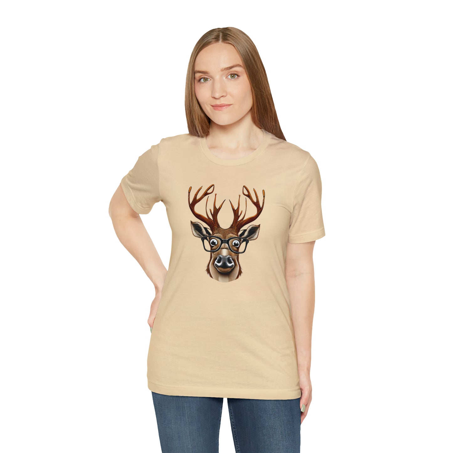 Deer/ Reindeer with Glasses Country and Christmas Unisex Jersey Short Sleeve Tee