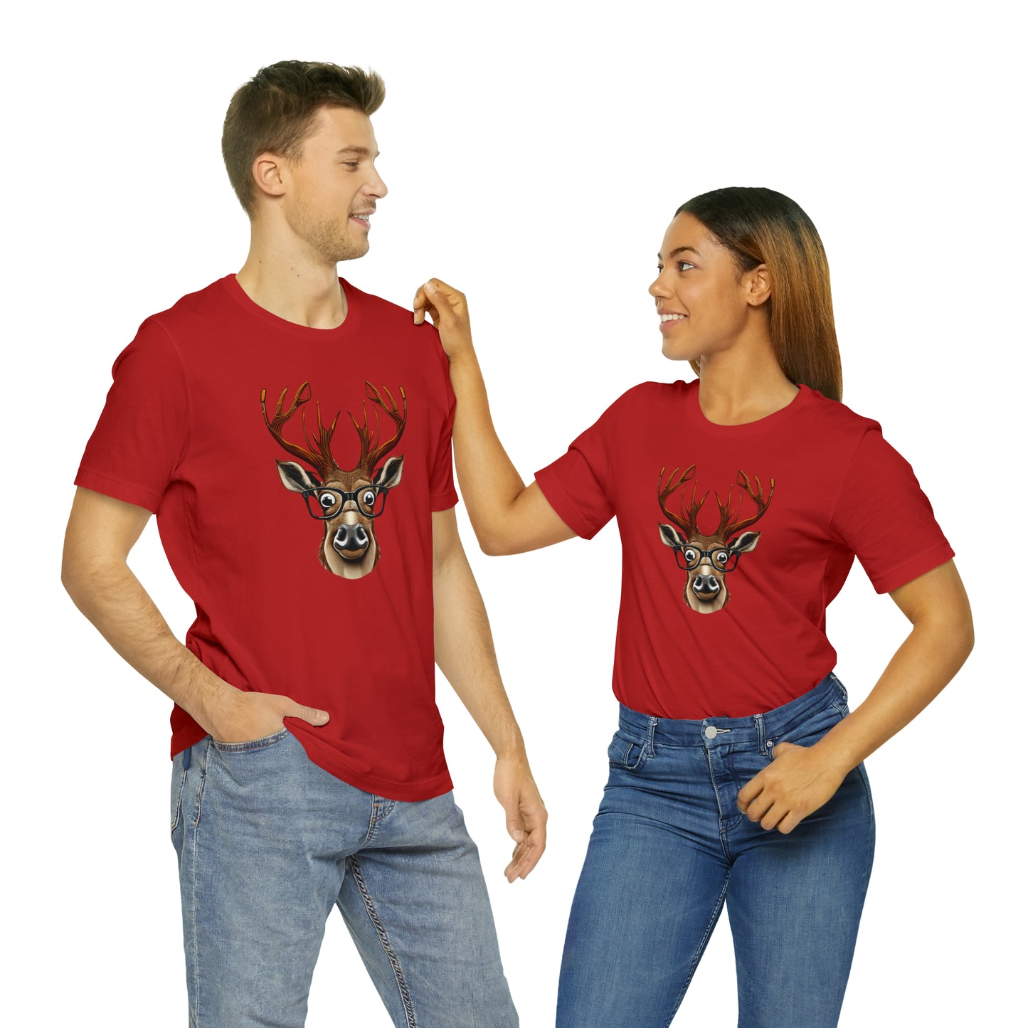 Deer/ Reindeer with Glasses Country and Christmas Unisex Jersey Short Sleeve Tee