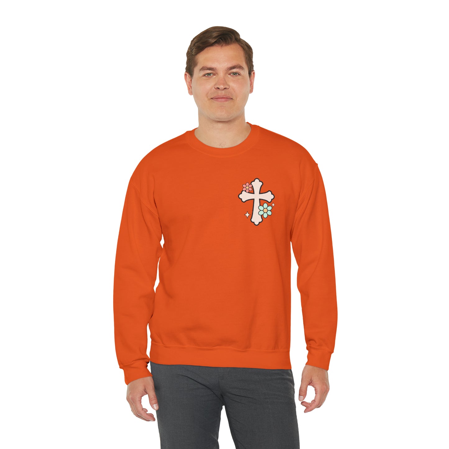 Vintage Grow in Grace with Cross Boho Color Print -  Front and Back Design Heavy Blend™ Crewneck Sweatshirt