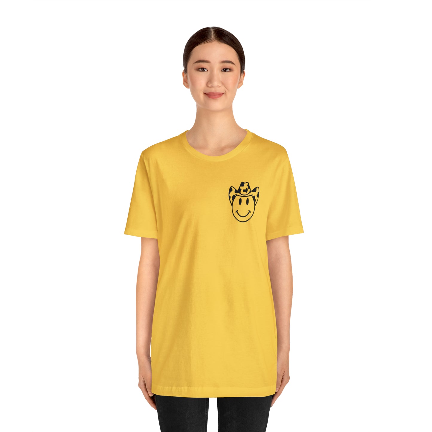 "Smiley Face HOWDY"  (Front and Back Design)  Unisex Jersey Short Sleeve Tee