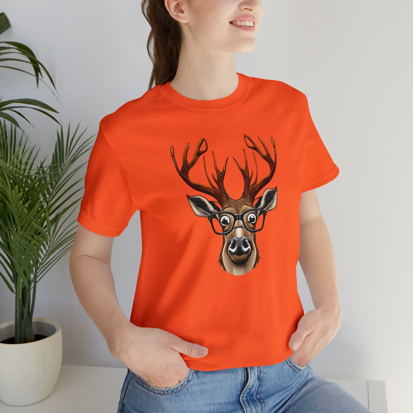 Deer/ Reindeer with Glasses Country and Christmas Unisex Jersey Short Sleeve Tee