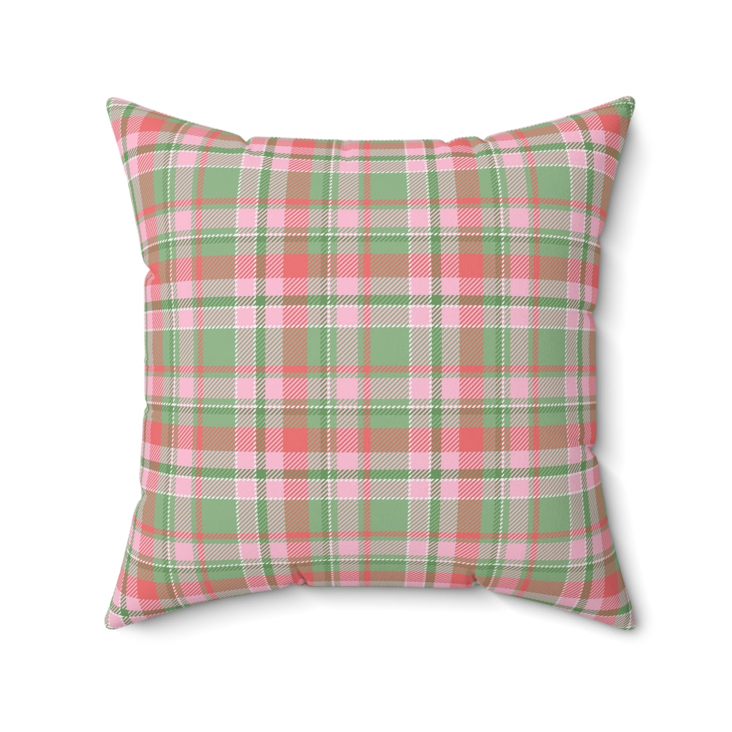 Christmas Pink Plaid/ Holiday Polyester Square Pillow