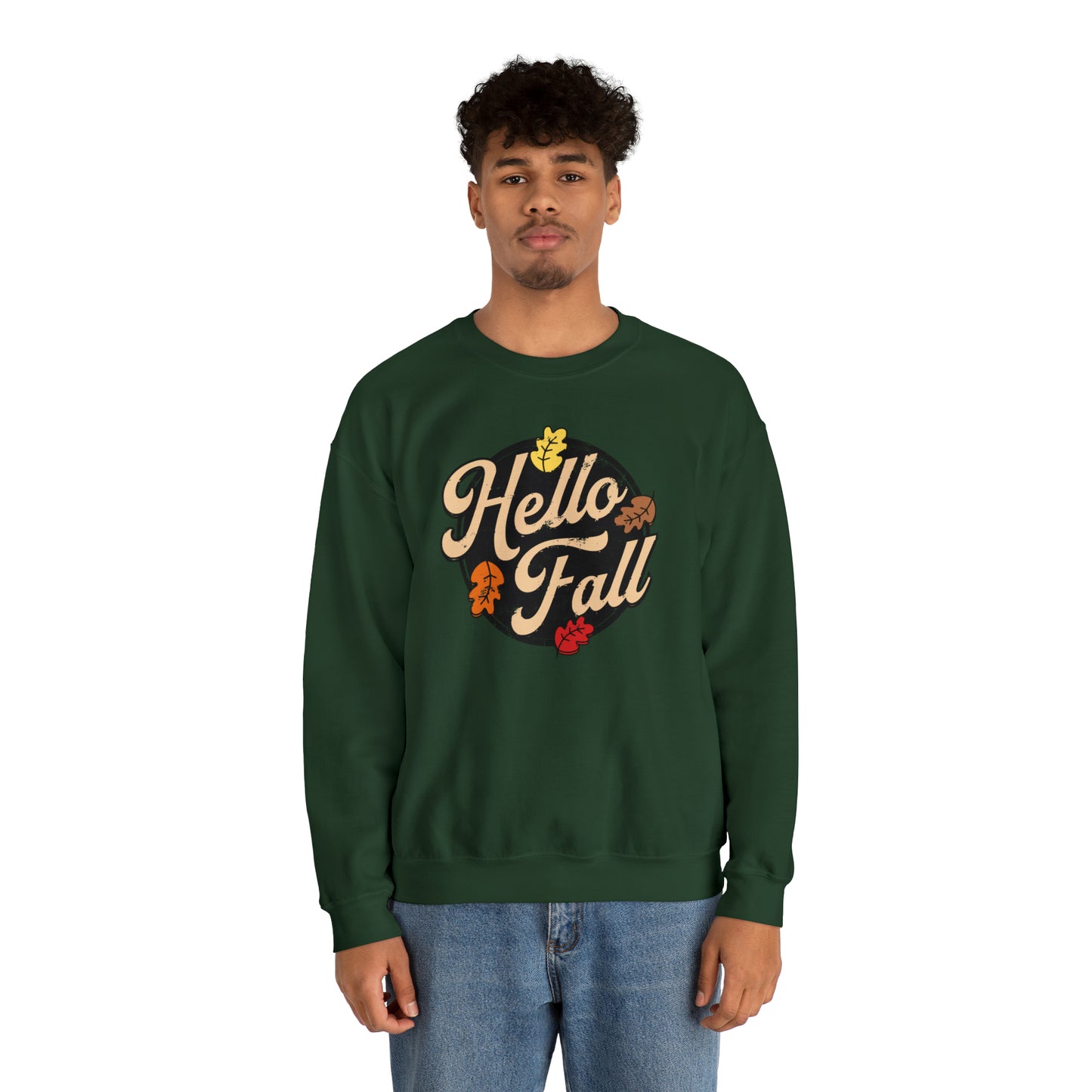 Hello Fall Halloween Retro Warm Colored  Unisex Heavy Blend™ Crewneck Sweatshirt