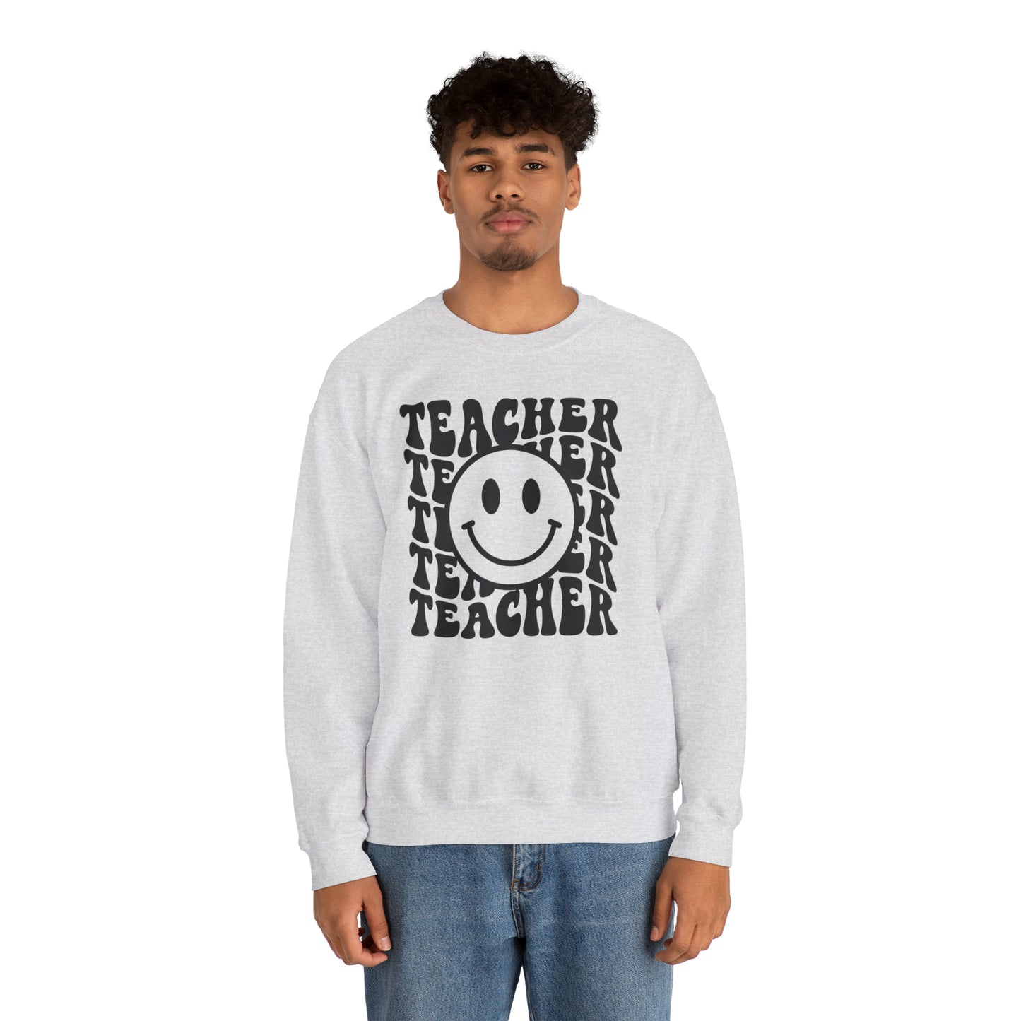 Retro Teacher with Smiley Face Black Logo Unisex Heavy Blend™ Crewneck Sweatshirt