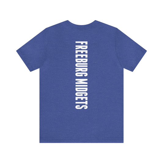 Front and Back Design - Varsity F Vertical Freeburg Midgets Logo Bella Jersey Short Sleeve Tee (Unisex)