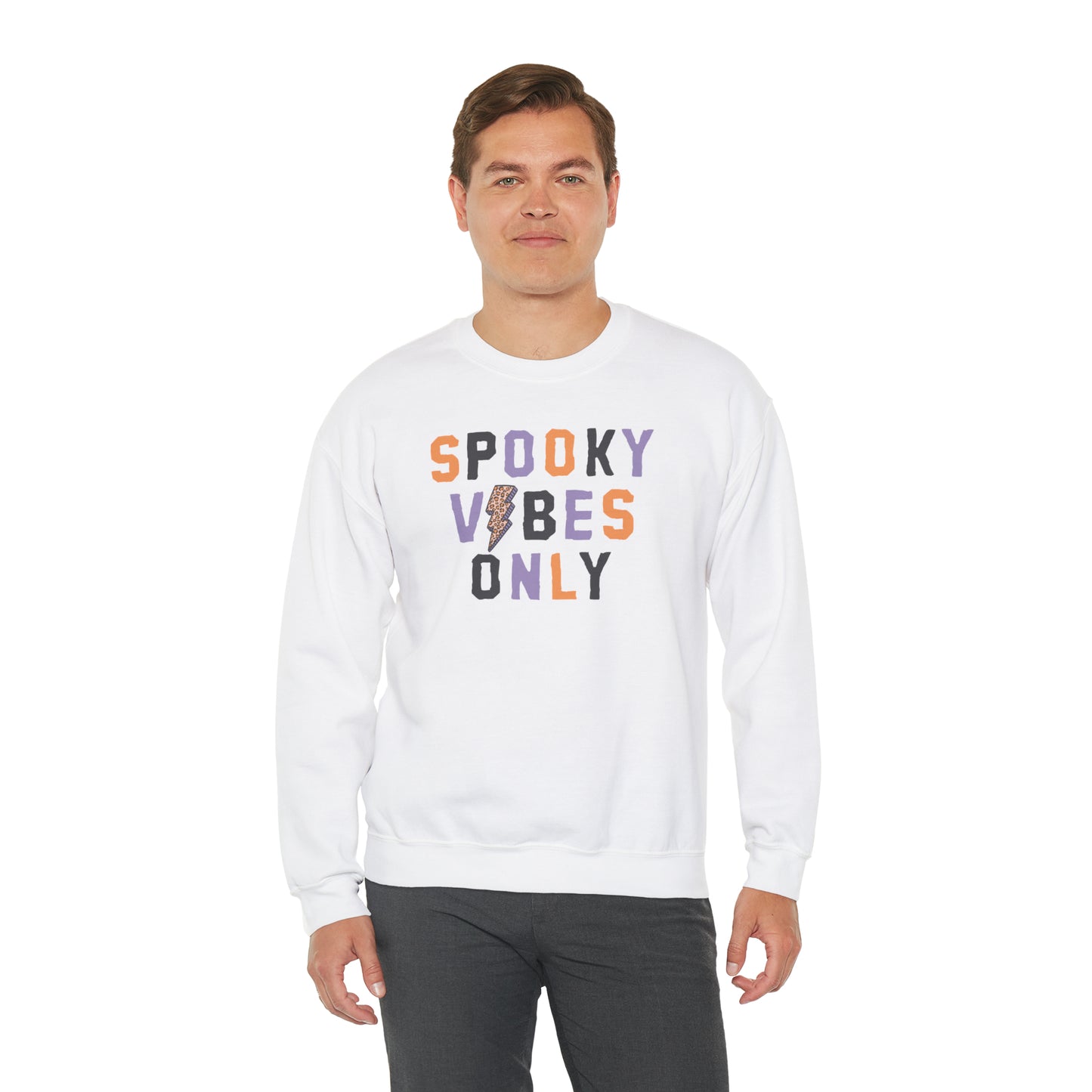 Spooky Vibes Fall Halloween Retro Warm Colored  Unisex Heavy Blend™ Crewneck Sweatshirt