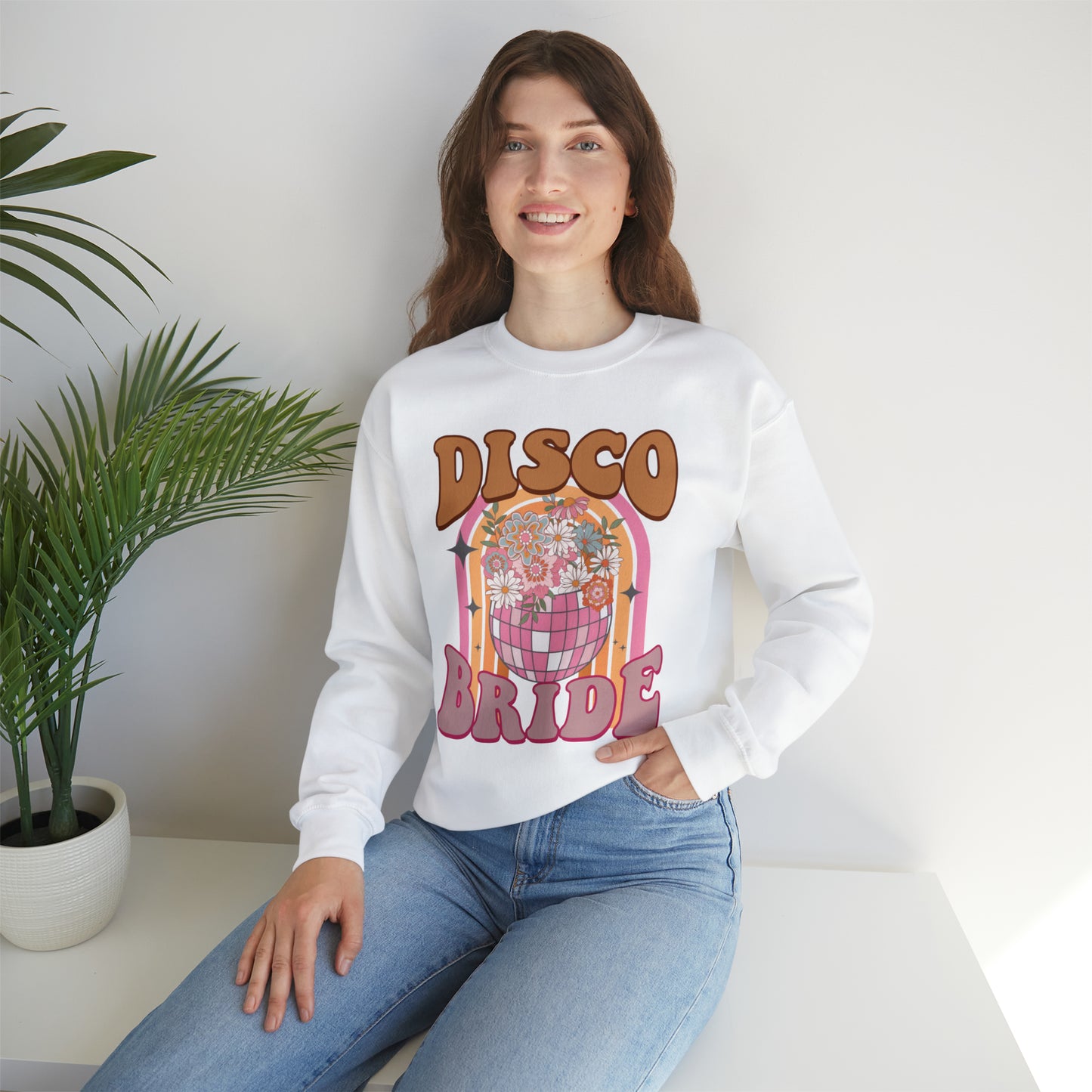 Retro Disco Bride Mirror Ball Bride Unisex Heavy Blend™ Crewneck Sweatshirt