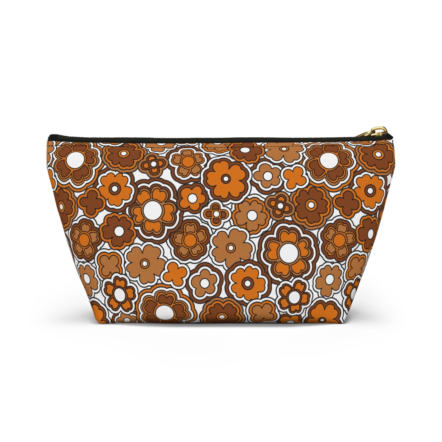 Flower Power Retro Brown Print  Accessory Pouch w T-bottom