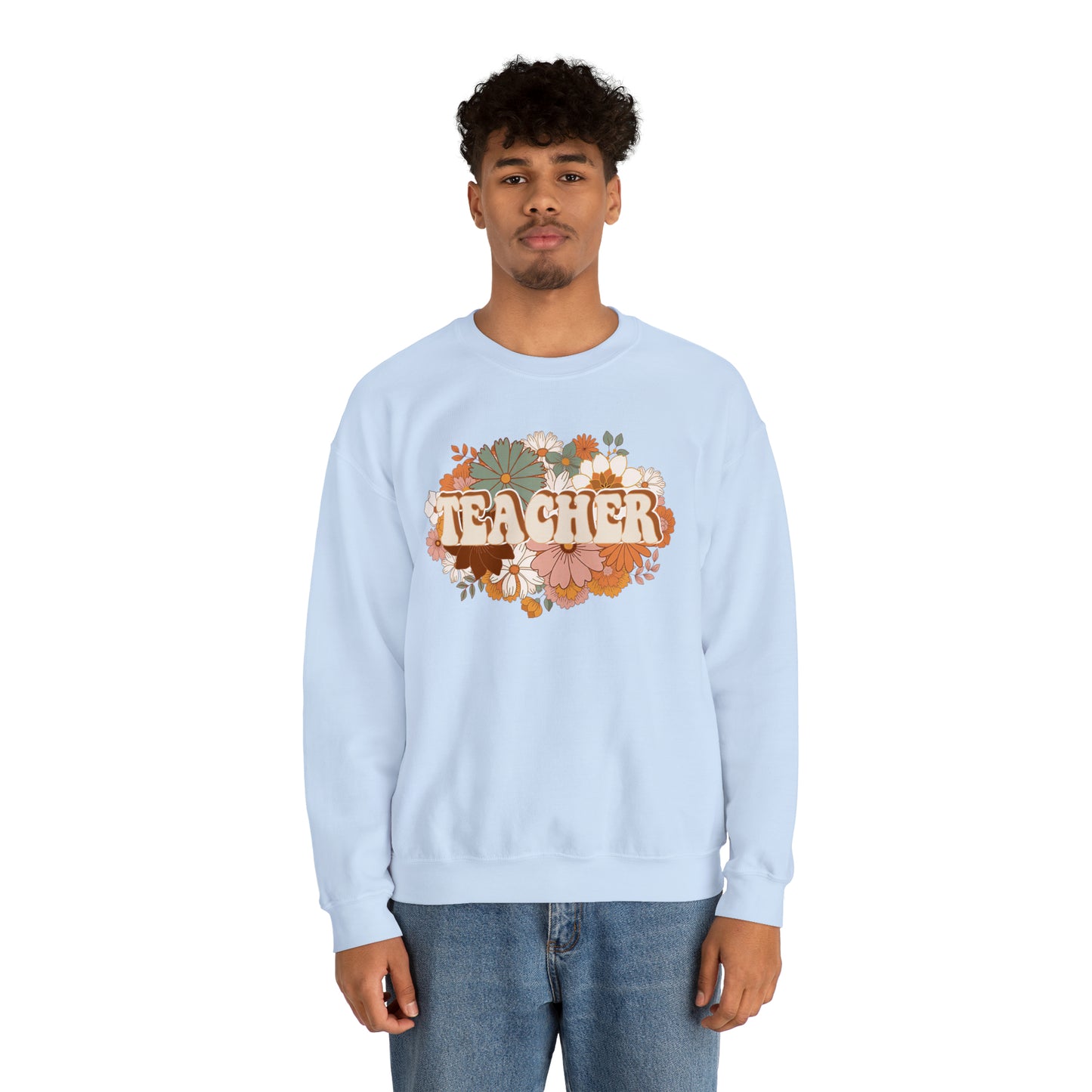 Vintage Retro Floral Teacher Warm Colors Unisex Heavy Blend™ Crewneck Sweatshirt