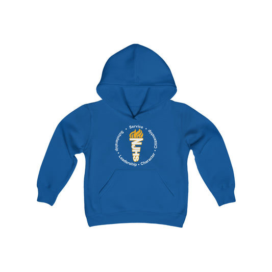 YOUTH - Freeburg Middle School NJHS Golden Circular Character Torch Youth Heavy Blend Hooded Sweatshirt