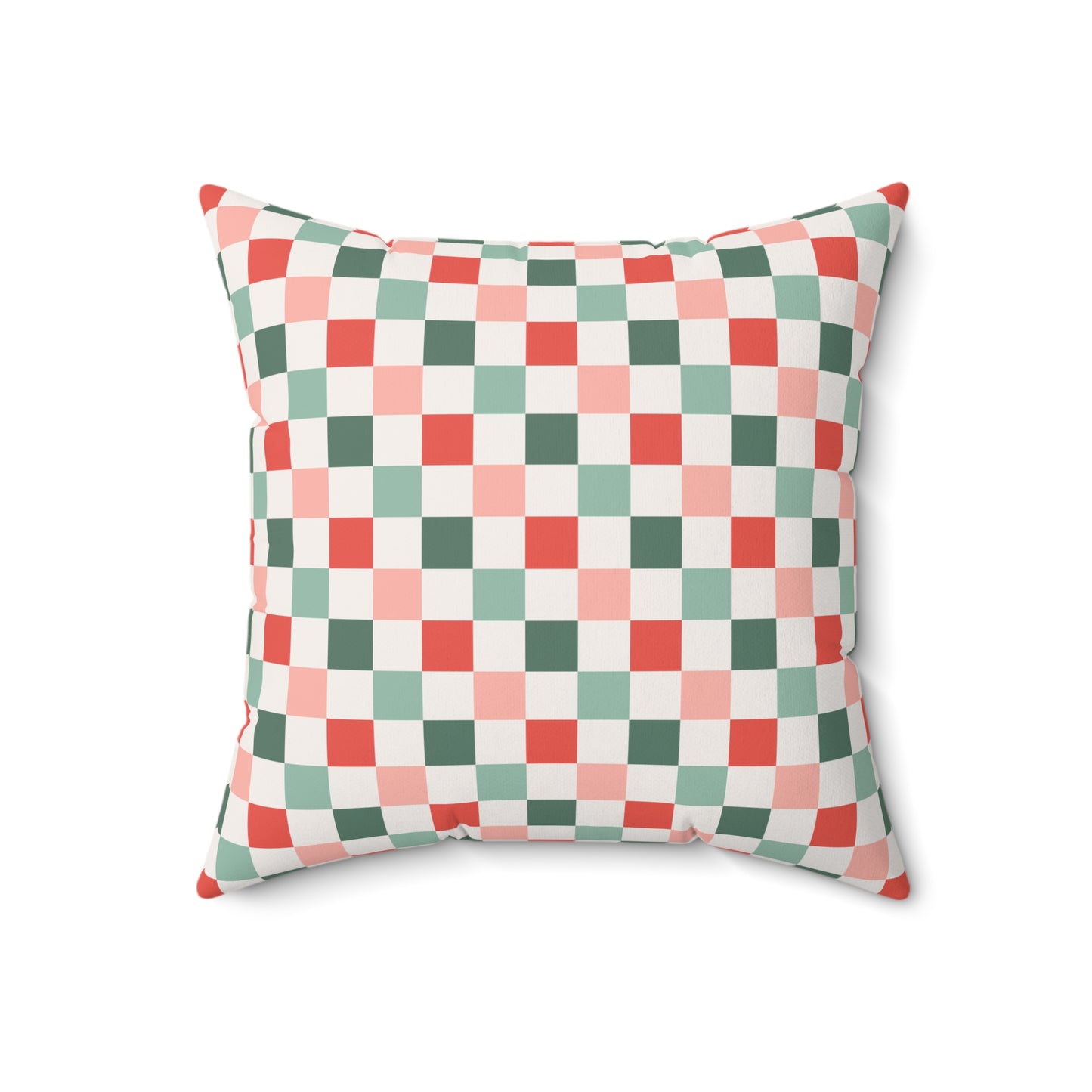 Boho Christmas Checkerboard / Holiday Polyester Square Pillow