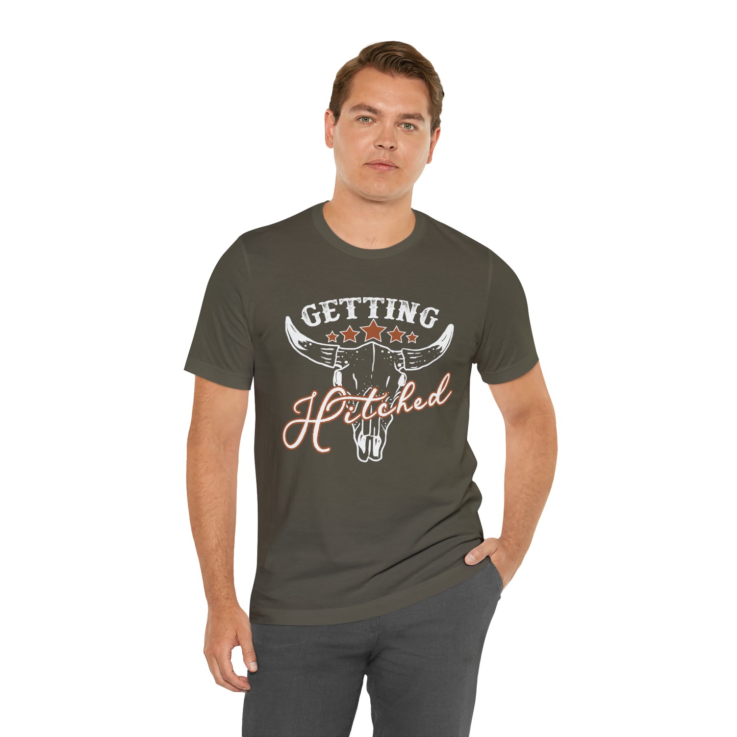 Vintage Getting Hitched Bride/ Groom T-Shirt - White Design