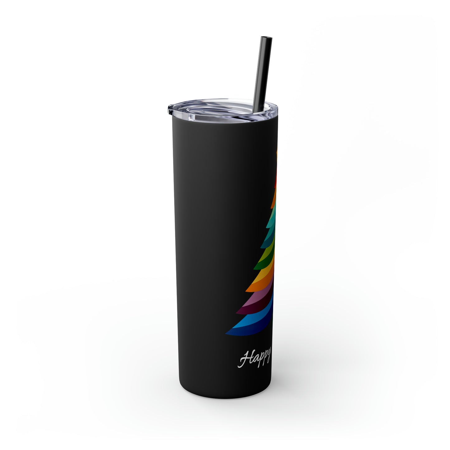 Happy Holidays Layered Rainbow Christmas Tree Skinny Tumbler with Pick your Color Straw, 20oz