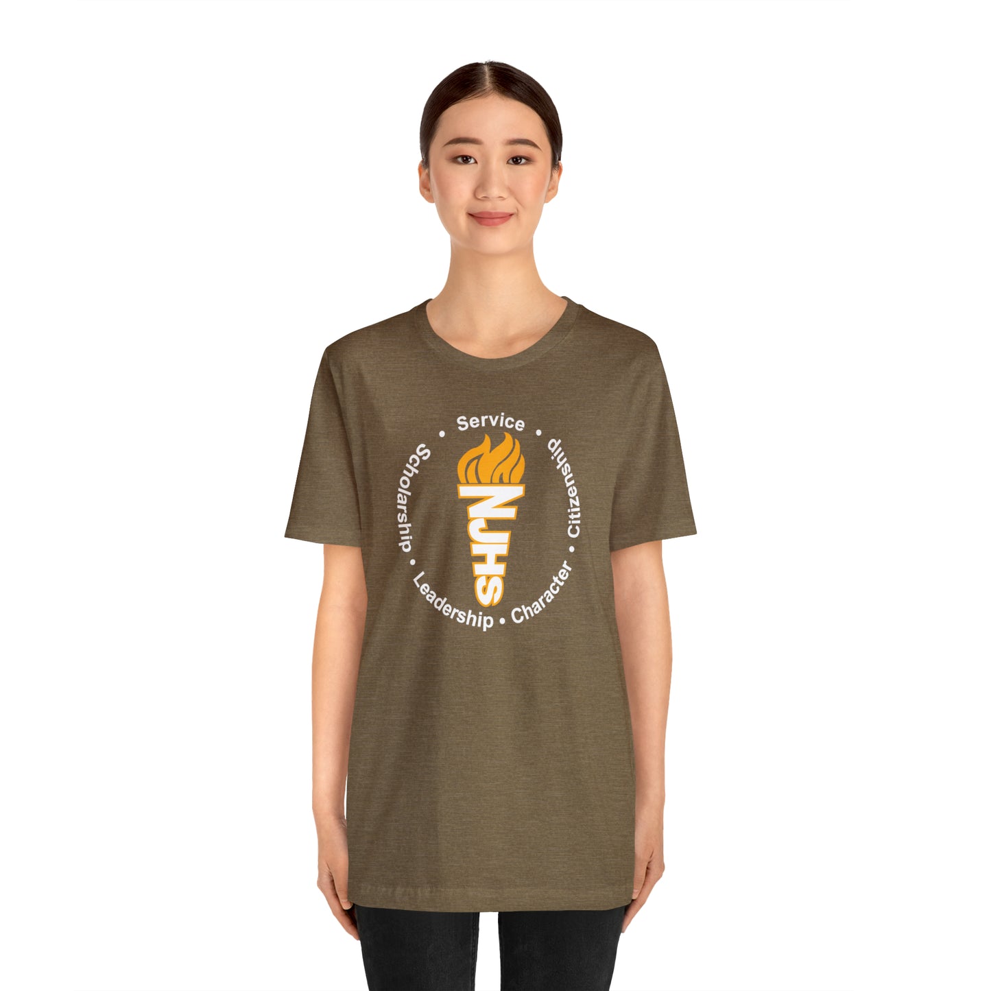 NJHS National Junior Honor Society Service Citizenship Character Leadership Scholarship Circular Torch Bella Jersey Short Sleeve Tee (Unisex)