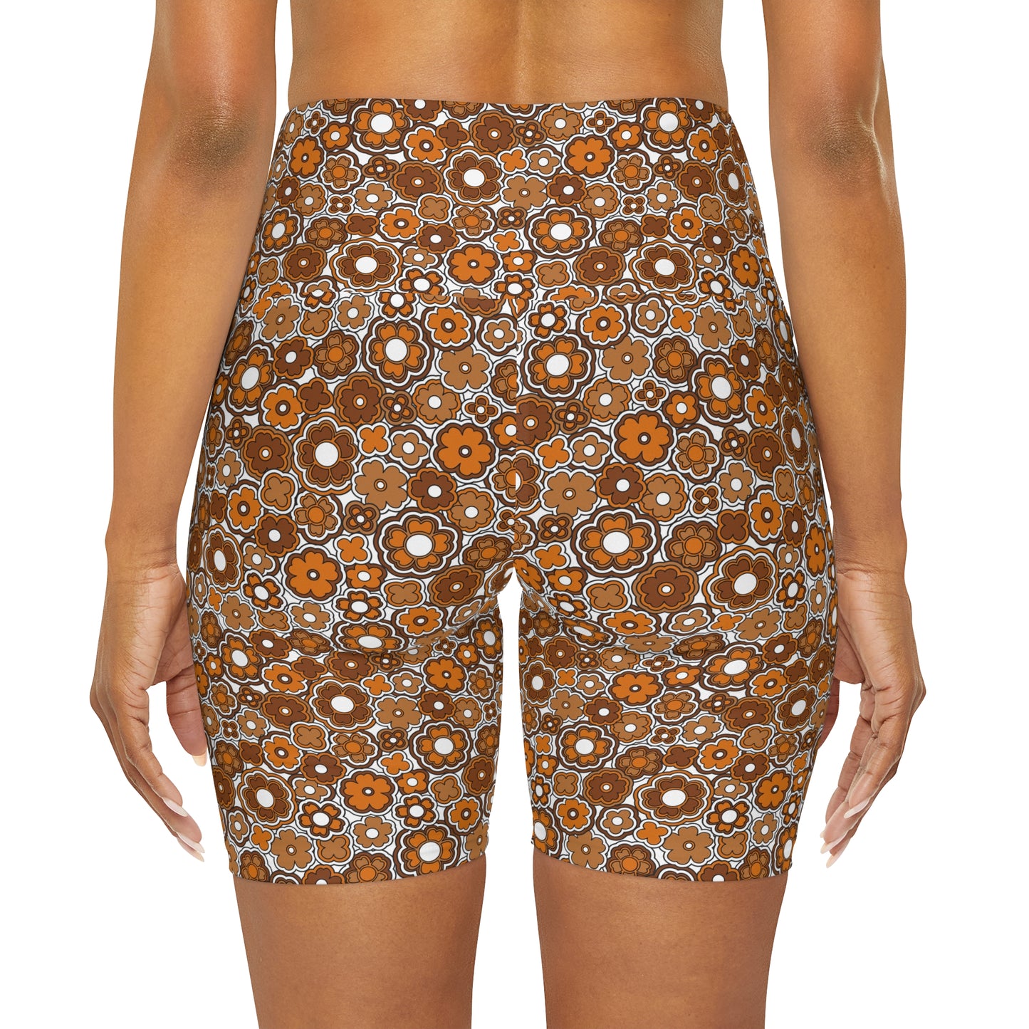 Flower Power Retro Brown Yoga Shorts