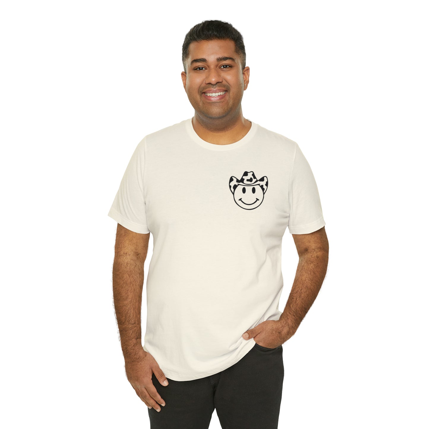 "Smiley Face HOWDY"  (Front and Back Design)  Unisex Jersey Short Sleeve Tee