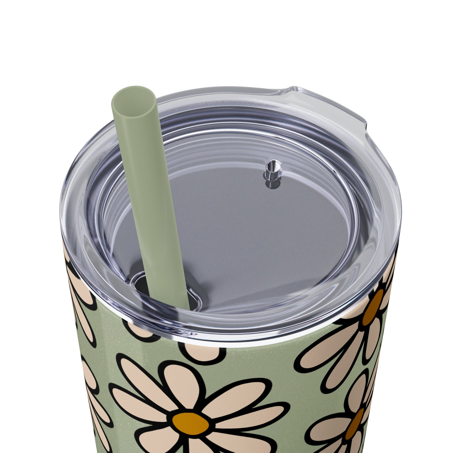 Peach Daisy Print Skinny Tumbler with Straw, 20oz