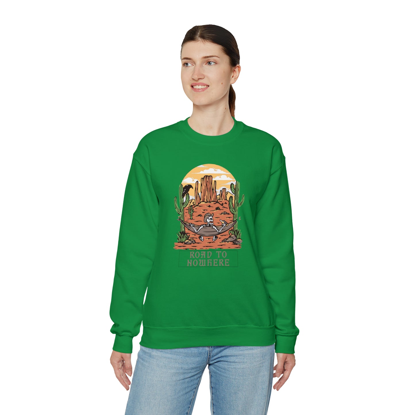 Road to Nowhere Skeleton Fall Halloween Retro Warm Colored  Unisex Heavy Blend™ Crewneck Sweatshirt