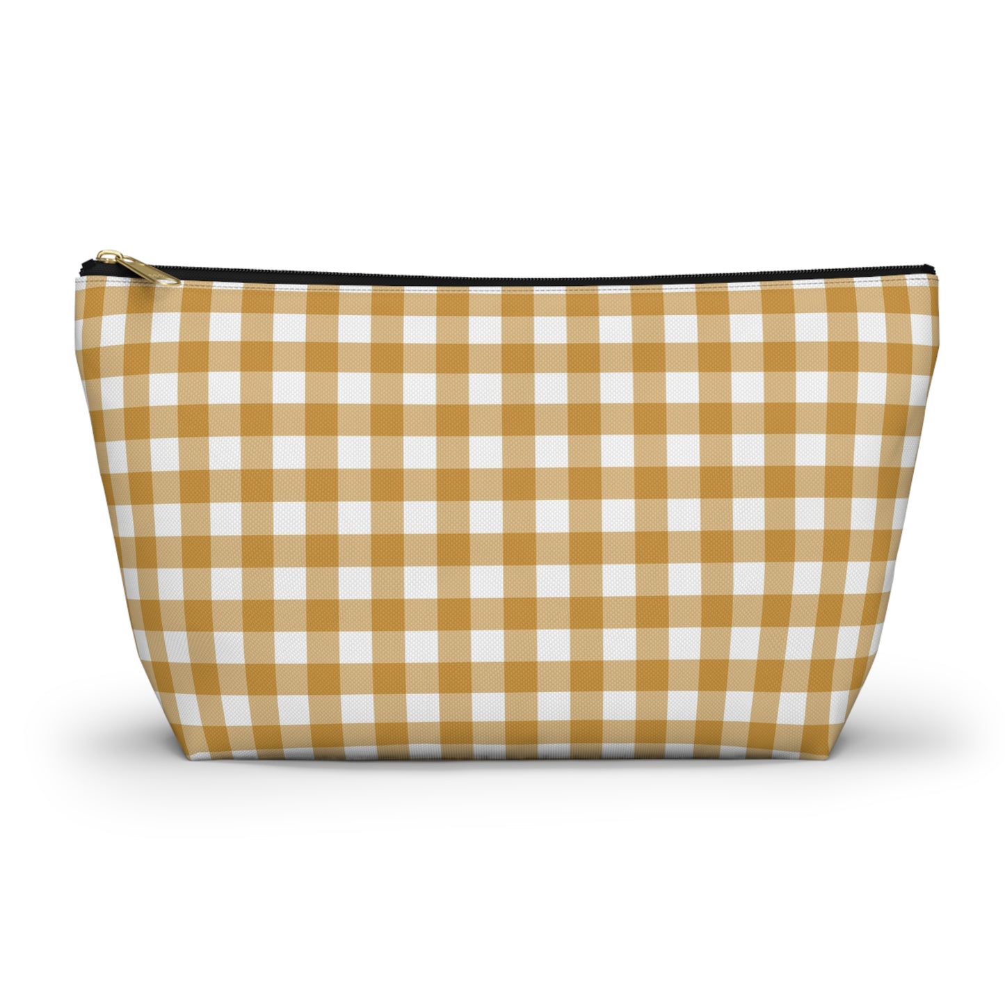 Mustard Gingham Print Design  Accessory Pouch w T-bottom