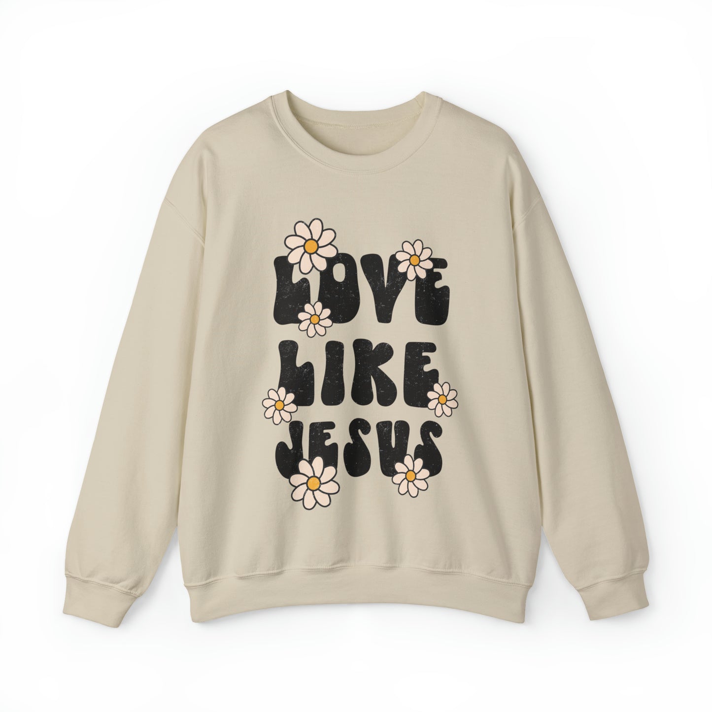 Distressed Daisy Love Like Jesus - Heavy Blend™ Crewneck Sweatshirt