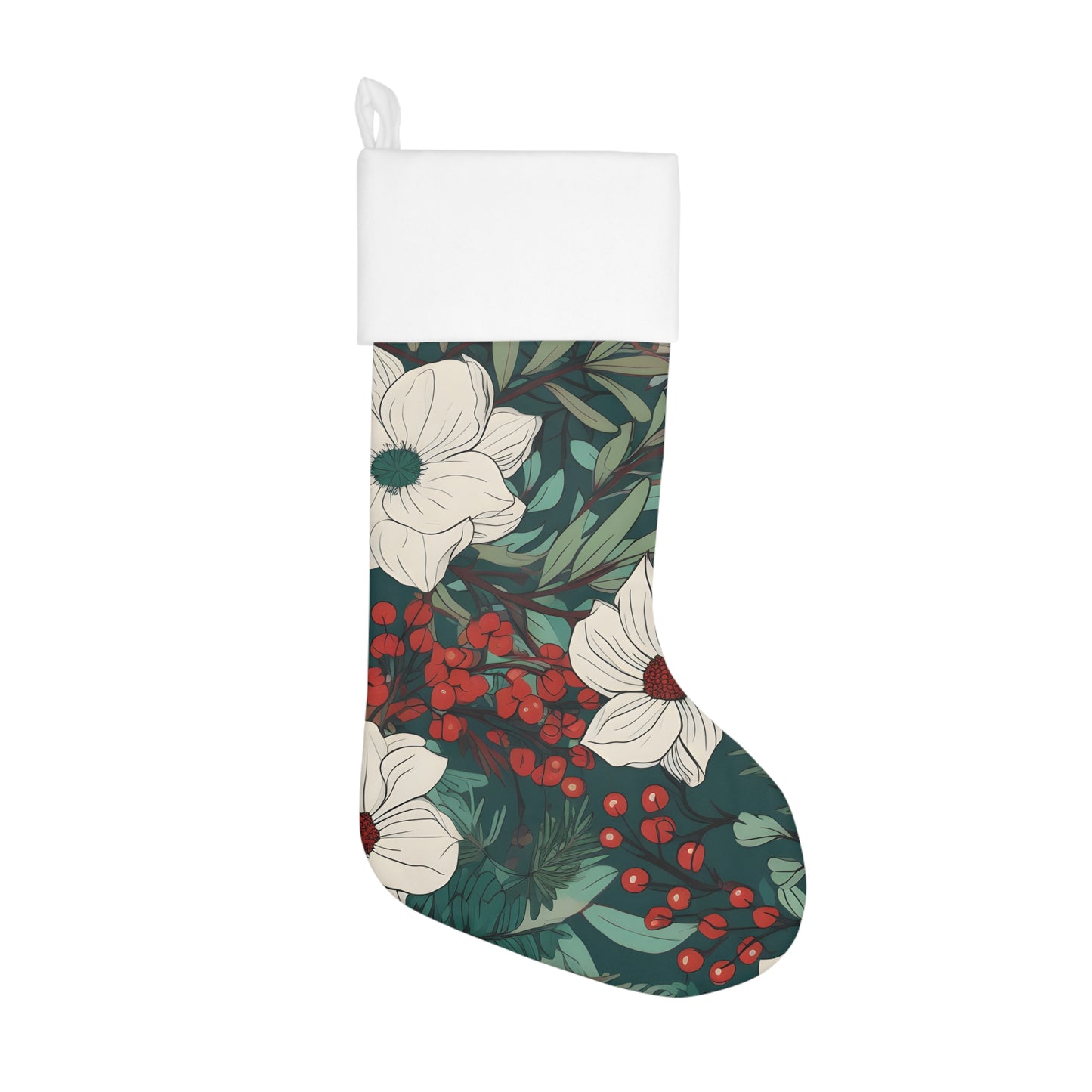 Christmas Red and Green Botanical Holiday Stocking