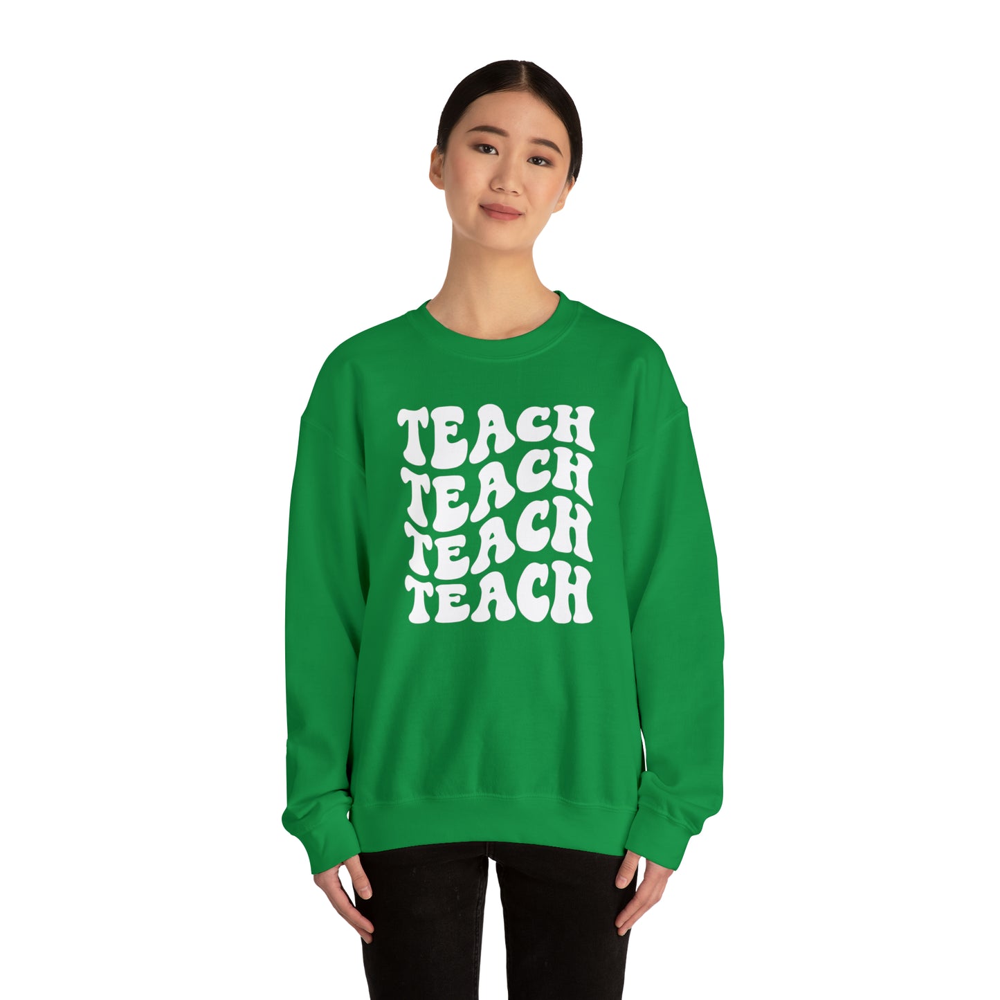 Teach Teach Teach Teach White Logo Unisex Heavy Blend™ Crewneck Sweatshirt